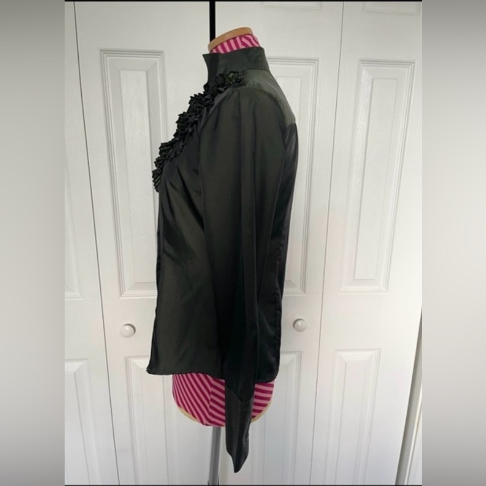 Olive Green Blouse w/Front Ruffles - Picture 3 of 4